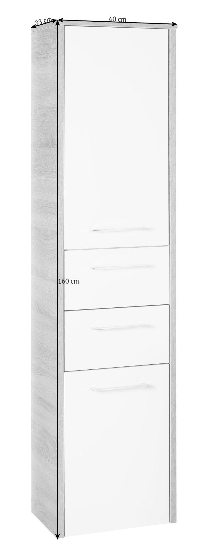 HOCHSCHRANK 40/160/33 cm  - Weiss Hochglanz/Chromfarben, Design, Glas/Holzwerkstoff (40/160/33cm) - Xora