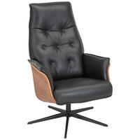 RELAXFÅTÖLJ i trä, metall, läder svart, nötfärg  - nötfärg/svart, Klassisk, metall/läder (66/101/81cm) - Welnova