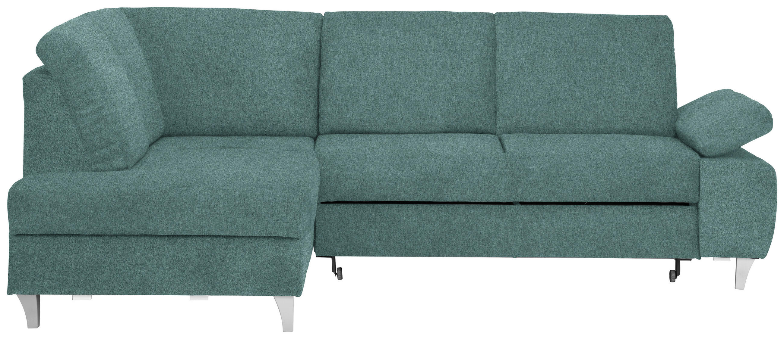 ECKSOFA in Flachgewebe Petrol  186/255 cm  - Silberfarben/Petrol, KONVENTIONELL, Holz/Textil (186/255cm) - Cantus