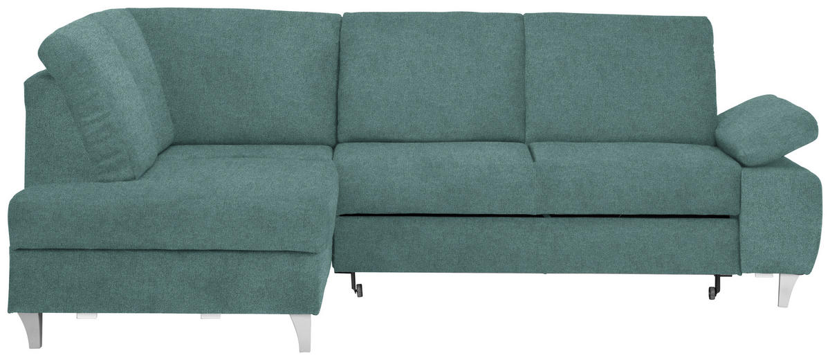 ECKSOFA in Flachgewebe Petrol  - Silberfarben/Petrol, Konventionell, Holz/Textil (186/255cm) - Cantus