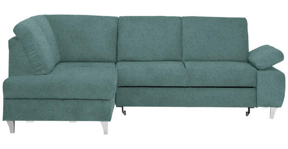 ECKSOFA in Flachgewebe Petrol  - Silberfarben/Petrol, KONVENTIONELL, Holz/Textil (186/255cm) - Cantus