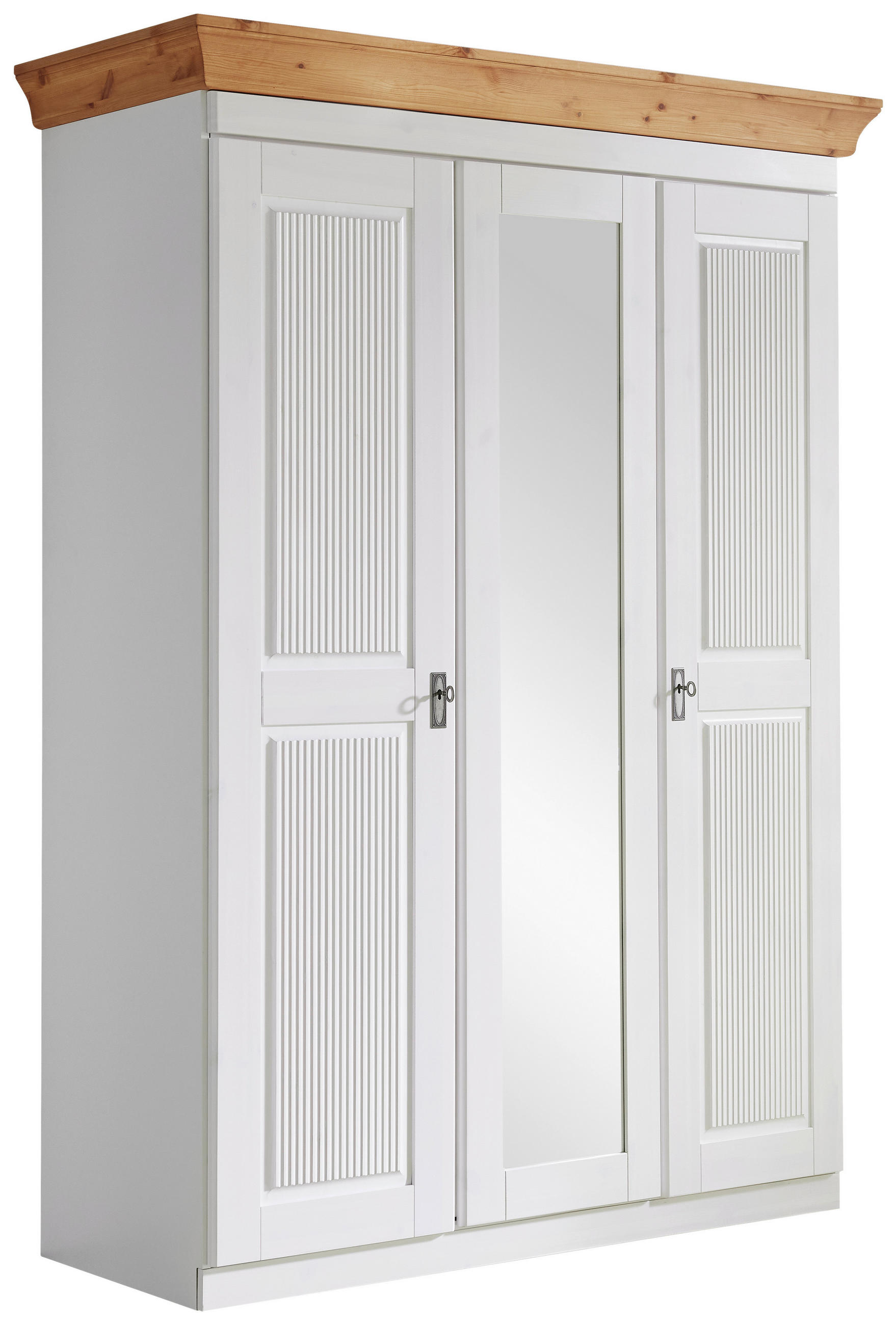 DREHTÜRENSCHRANK 156/210/64 cm,  in Weiß, Laugenfarbig, 3-türig  - Laugenfarbig/Weiß, ROMANTIK / LANDHAUS, Glas/Holz (156/210/64cm) - Boxxx