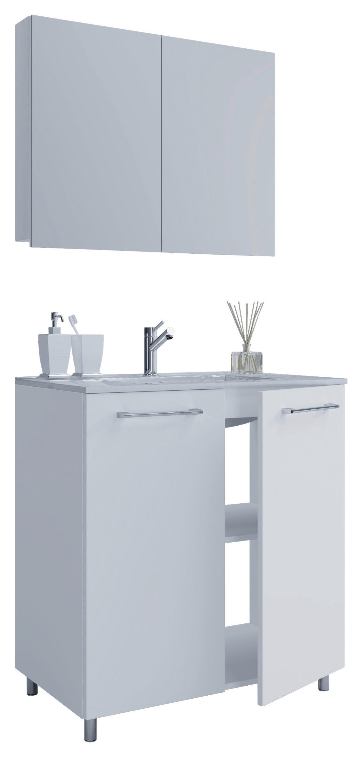 BADEZIMMER 3-teilig  in 80 cm  - Alufarben/Weiß, MODERN, Keramik/Holzwerkstoff (80cm) - MID.YOU