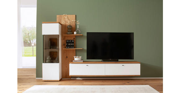 WOHNWAND in Weiß, Eiche Bianco 303/203/50 cm - Eiche Bianco/Anthrazit, Design, Glas/Holz (303/203/50cm) - Novel