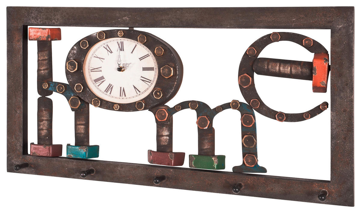 WANDGARDEROBE  in Blau, Braun, Grün, Rot, Weiß  - Blau/Rot, Design, Holzwerkstoff/Metall (70/35/8cm)