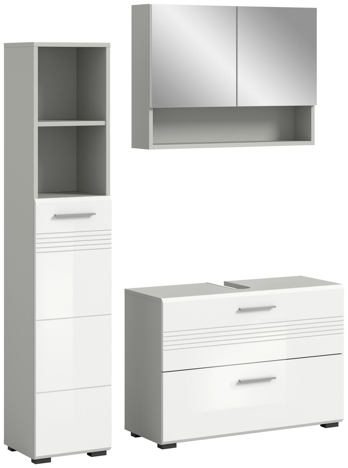 BADEZIMMER 3-teilig  in 110 cm  - Chromfarben/Weiß Hochglanz, MODERN, Holzwerkstoff/Kunststoff (110cm) - MID.YOU