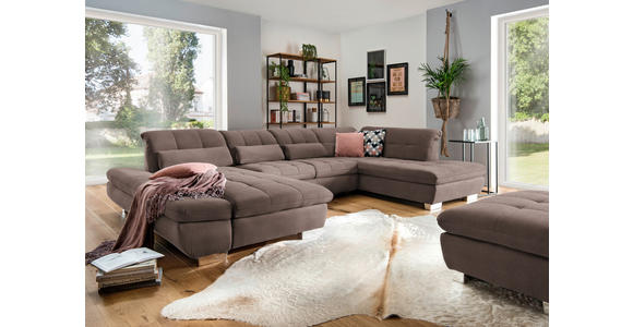 WOHNLANDSCHAFT  in Mikrofaser Hellbraun  - Chromfarben/Hellbraun, Design, Kunststoff/Textil (204/350/211cm) - Xora