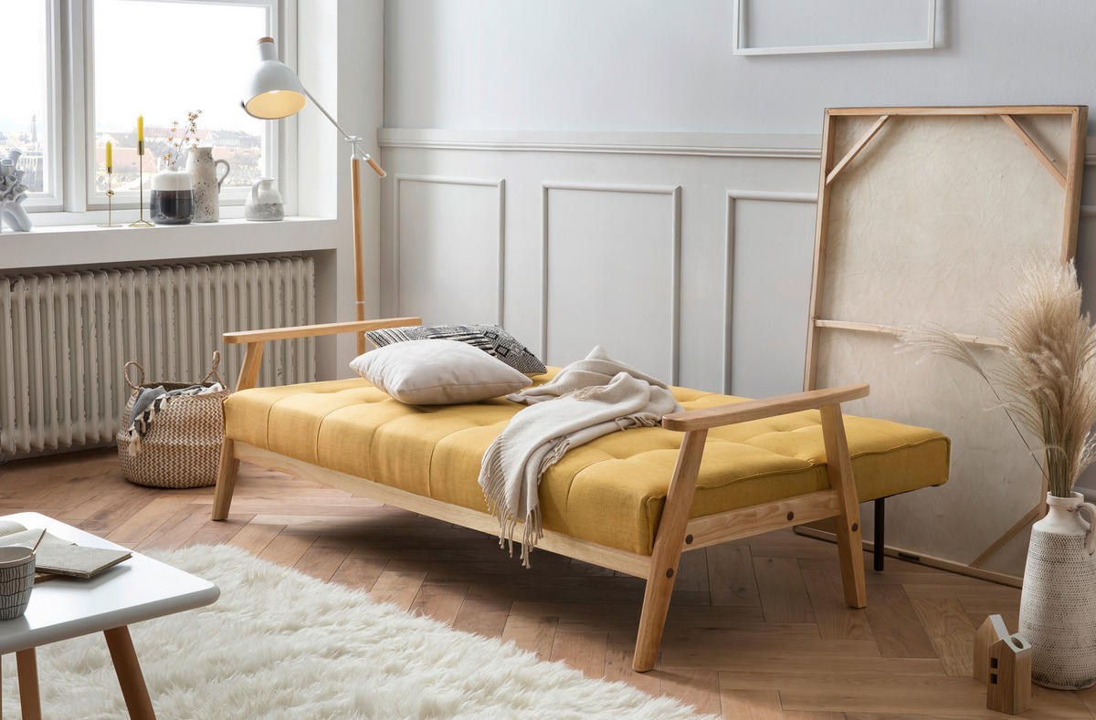 SCHLAFSOFA in Struktur Naturfarben, Senfgelb  - Senfgelb/Naturfarben, MODERN, Holz/Textil (190/81/85cm) - Livetastic