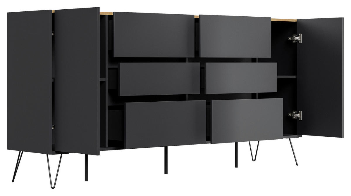 SIDEBOARD Posseik Industrial 199/93,6/42 cm 6 Schublade(n)  - Eichefarben/Graphitfarben, Design, Holzwerkstoff/Metall (199/93,6/42cm) - P & B