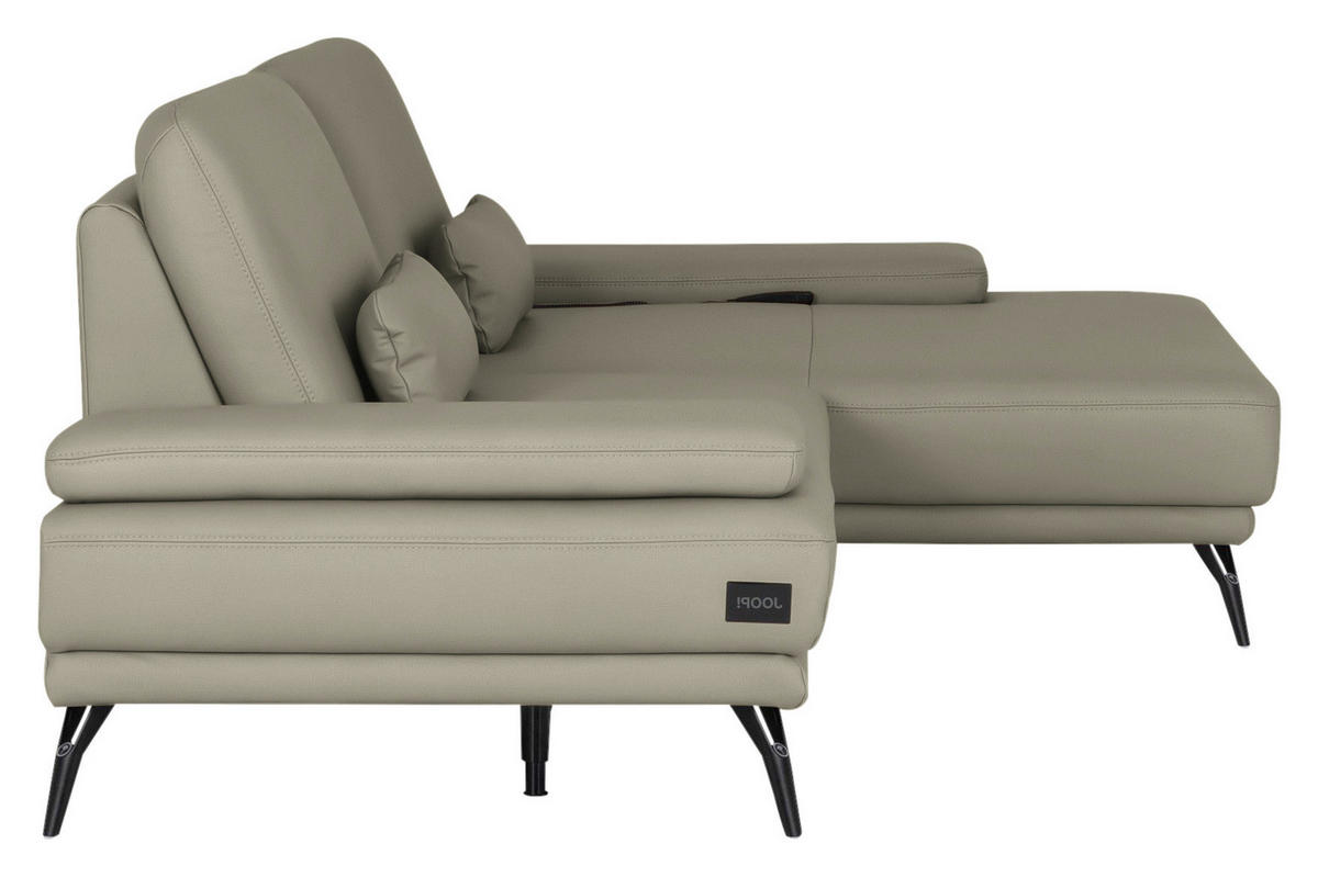 ECKSOFA Echtleder Platinfarben  - Platinfarben/Schwarz, Konventionell, Leder/Metall (301/180cm) - Joop!