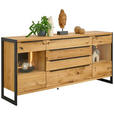 SIDEBOARD furniert, massiv Schwarz, Eichefarben  - Eichefarben/Schwarz, Natur, Glas/Holz (180,4/85/42cm) - Linea Natura