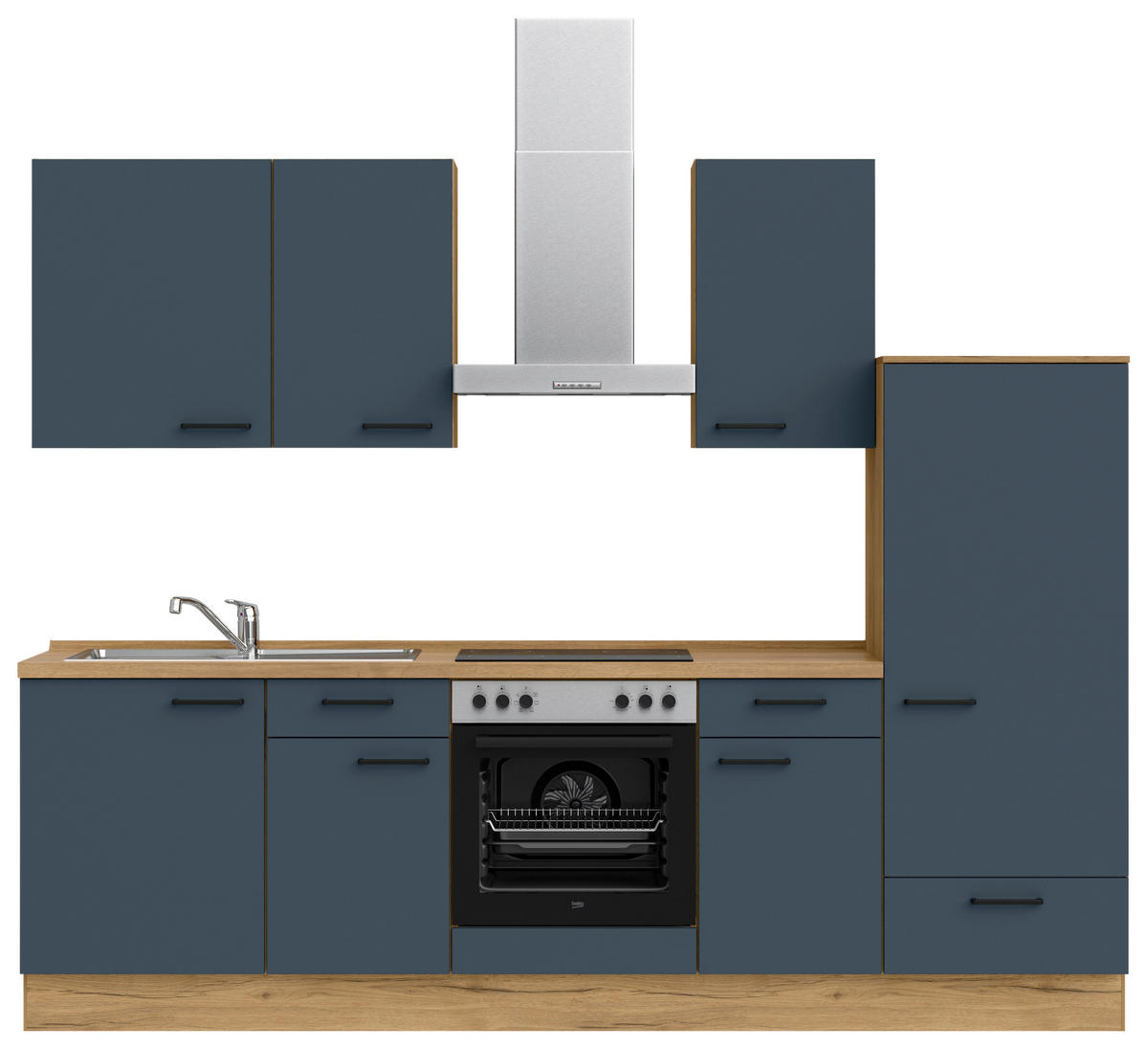 KÜCHENBLOCK Easytouch 270 cm  in Blau, Eichefarben  - Blau/Eichefarben, MODERN, Holzwerkstoff/Metall (270cm) - Nobilia