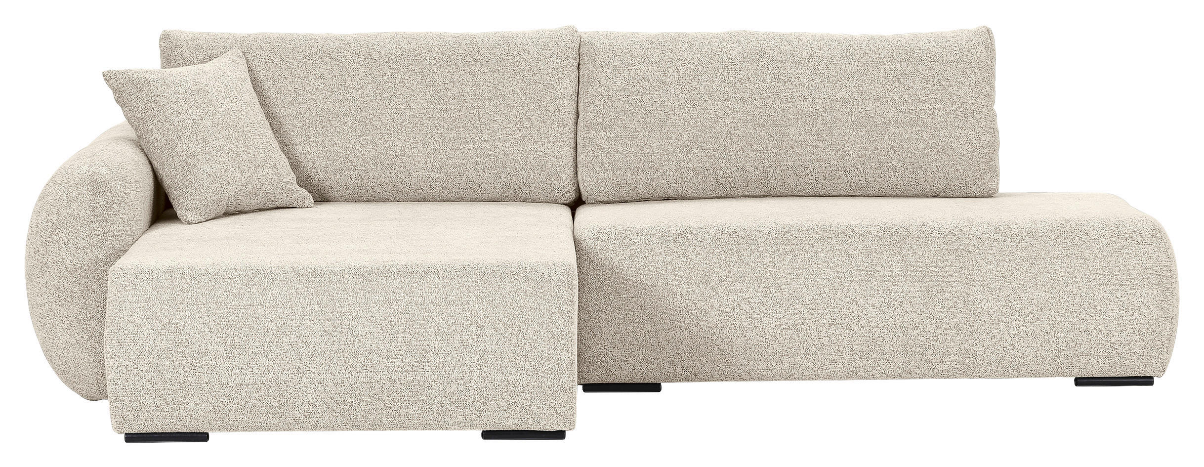 ECKSOFA Beige Flachgewebe Zierkissen, Rückenkissen, Bettkasten, Schlaffunktion, Rücken echt, Liegefläche im Originalstoff  - Beige/Schwarz, KONVENTIONELL, Kunststoff/Textil (145/260cm) - Carryhome