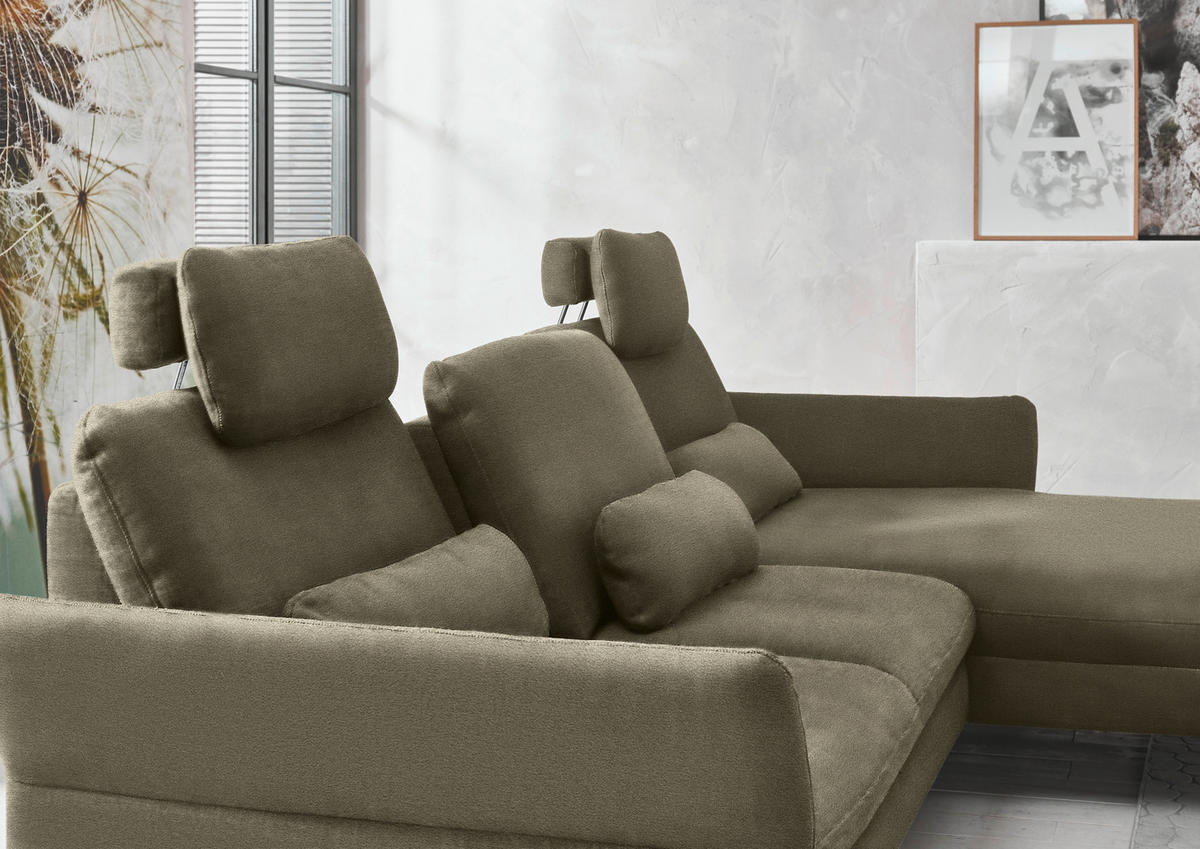 ECKSOFA in Velours Olivgrün  - Schwarz/Olivgrün, Design, Textil/Metall (306/179cm) - Beldomo System