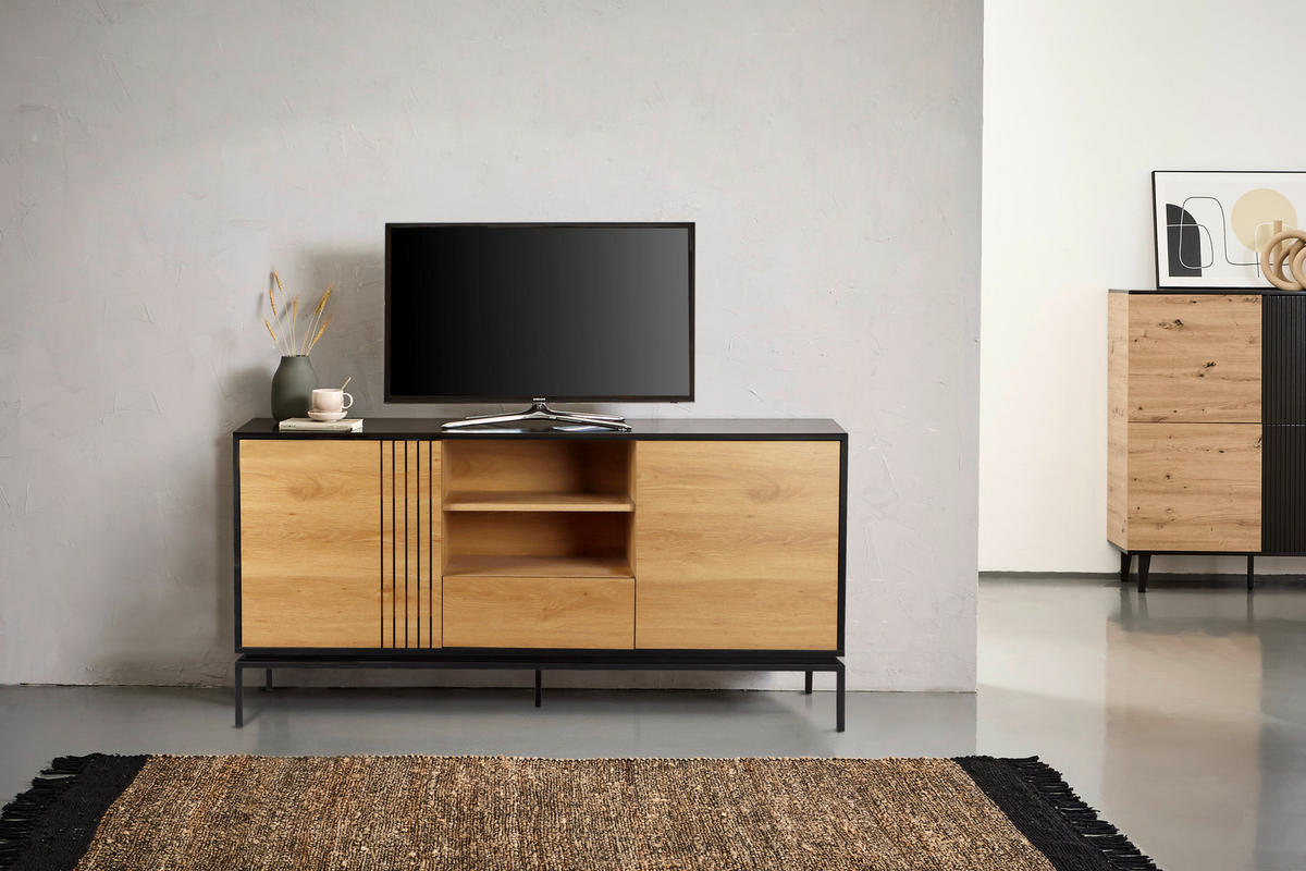 TÁLALÓSZEKRÉNY 160/80/40 cm  - fekete/natúr, Design, faalapú anyag (160/80/40cm) - Xora