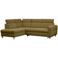 ECKSOFA inkl. Funktionen Olivgrün Samt  - Olivgrün, Natur, Holz/Textil (206/261cm) - Venda