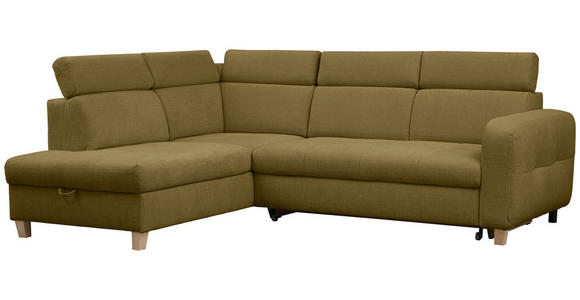 ECKSOFA inkl. Funktionen Olivgrün Samt - Olivgrün, Natur, Holz/Textil (206/261cm) - Venda
