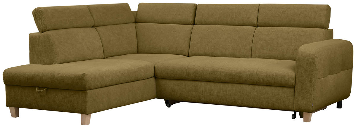 ECKSOFA inkl. Funktionen Olivgrün Samt  - Olivgrün, Natur, Holz/Textil (206/261cm) - Venda
