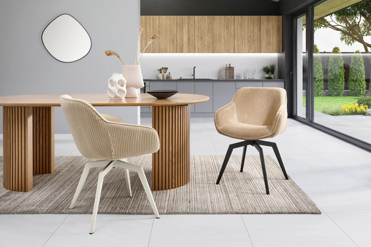 ARMLEHNSTUHL  Sitzfläche 360° drehbar, inklusive Armlehnen Cord  - Beige, MODERN, Textil/Metall (60/84/64cm) - Livetastic