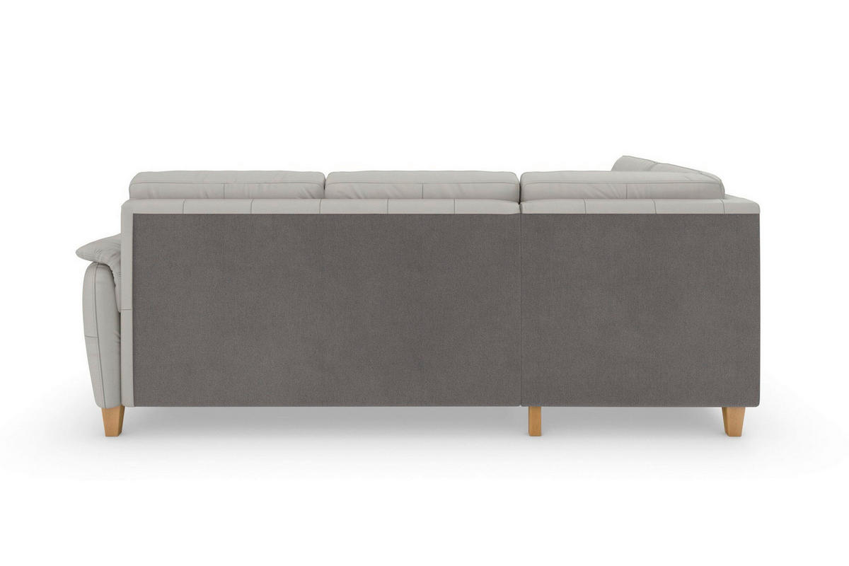 ECKSOFA PALMERA E Hellgrau Kombination Echtleder/Stoff Mikrofaser Stauraum  - Eichefarben/Hellgrau, Basics, Leder/Holz (212/236cm) - Sit & More