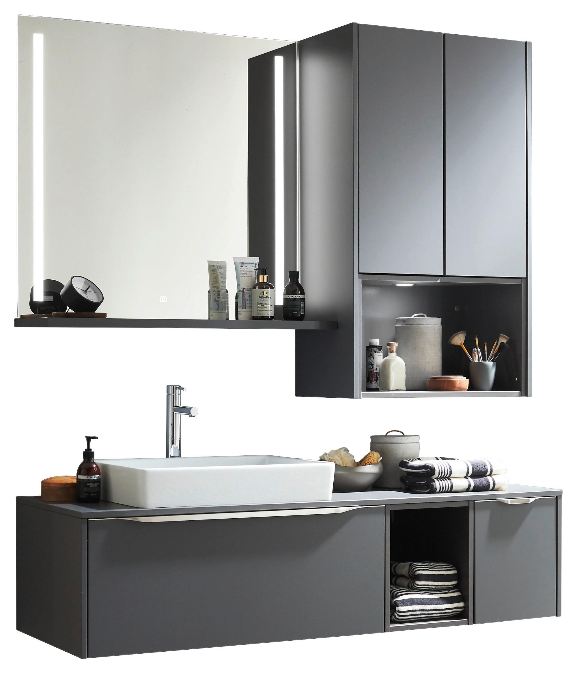 BADEZIMMER  in 152,3 cm  - Schieferfarben/Weiß, MODERN, Glas/Keramik (152,3cm) - Celina Home