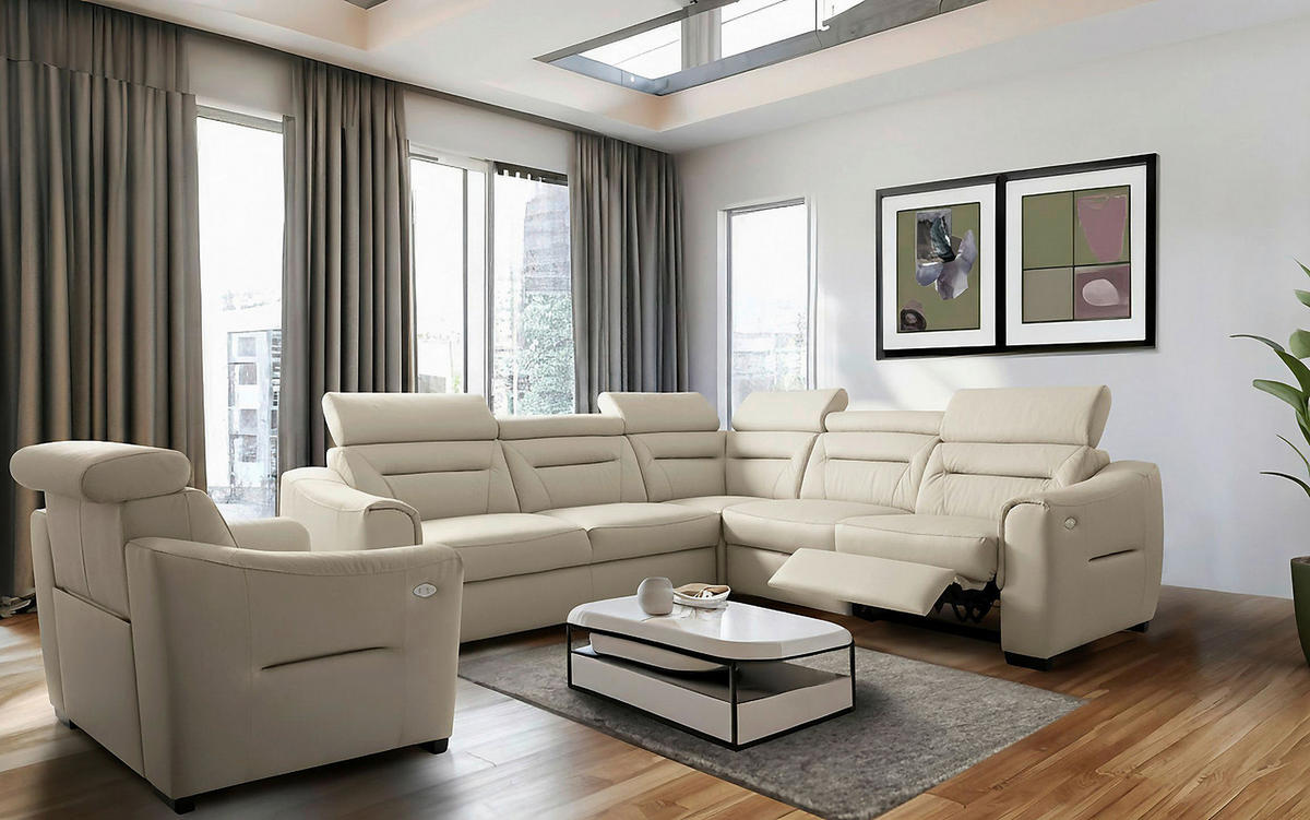 ECKSOFA Lederlook Echtleder Creme  - Wengefarben/Creme, Design, Leder/Holz (260/260cm) - Celina Home