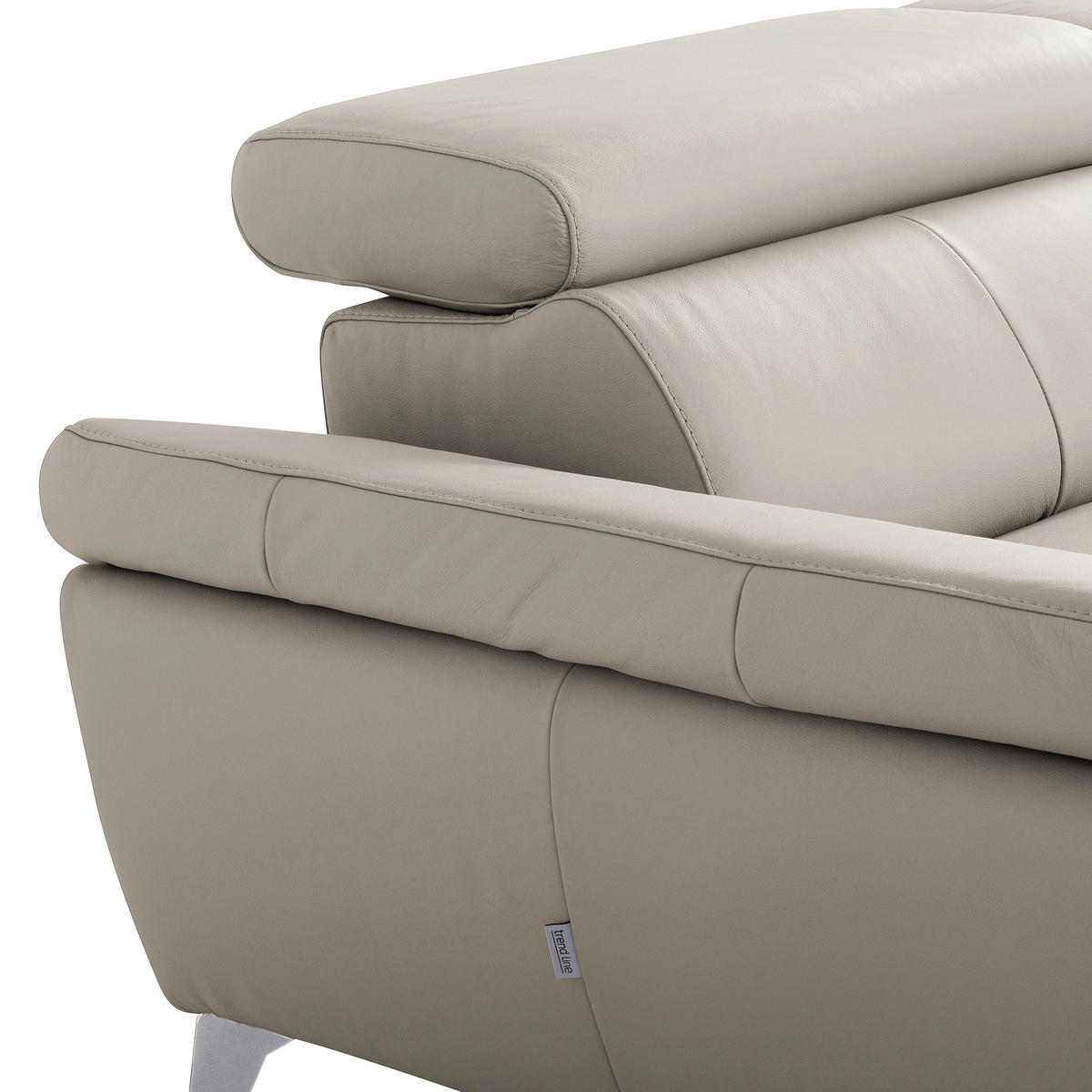 ECKSOFA  in Lederlook Echtleder Platinfarben Rücken echt, Armteilverstellung, Relaxfunktion, Kopfteilverstellung  179/252 cm  - Platinfarben/Chromfarben, Design, Leder/Textil (179/252cm) - Livetastic