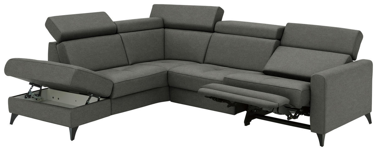 ECKSOFA Flachgewebe Dunkelgrau  - Dunkelgrau/Schwarz, Konventionell, Textil/Metall (214/276cm) - Beldomo System