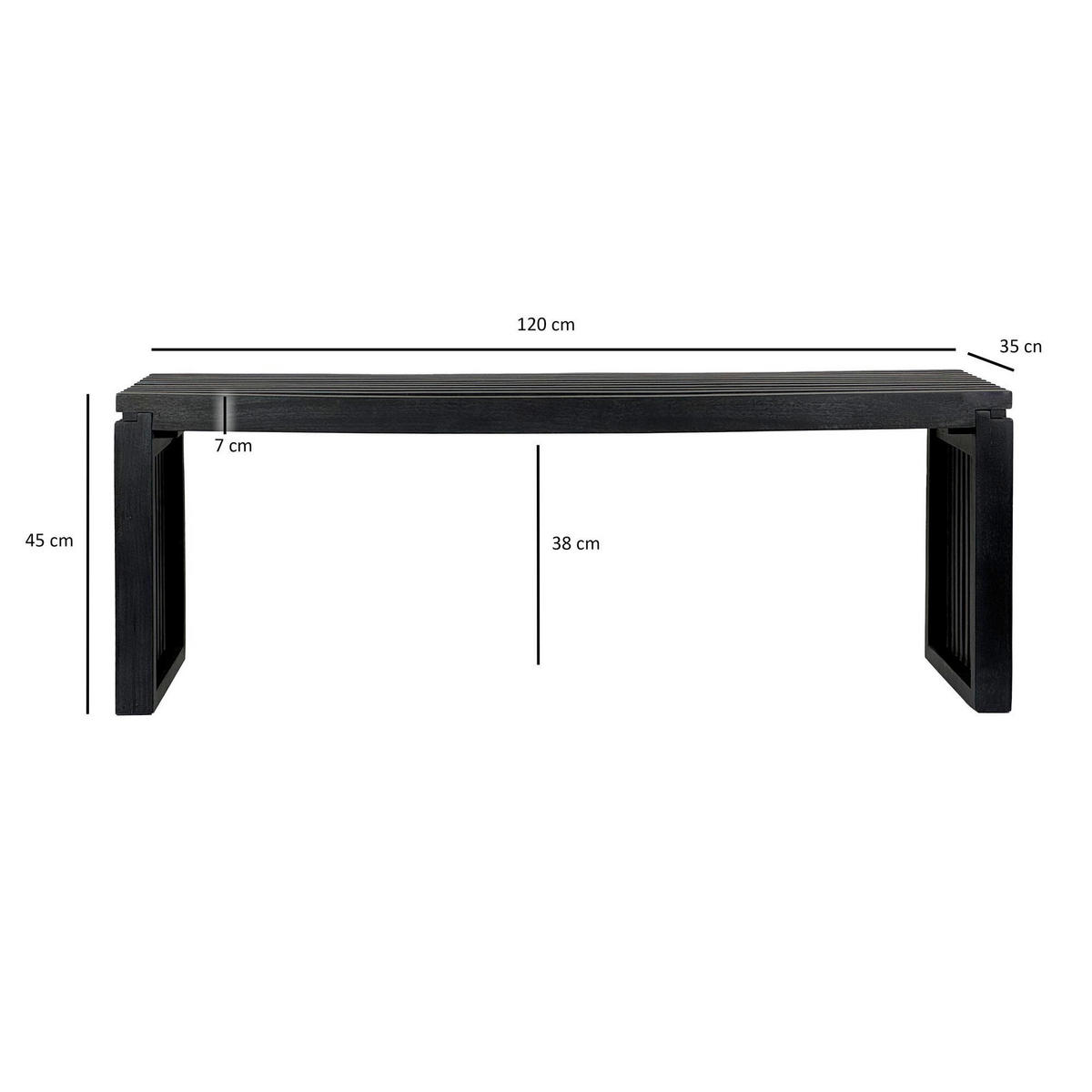 SITZBANK 120/45/35 cm Schwarz Akazie massiv  - Schwarz, Design, Holz (120/45/35cm) - MID.YOU