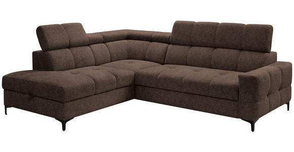 ECKSOFA in Struktur Dunkelbraun  - Dunkelbraun/Schwarz, MODERN, Textil/Metall (212/254cm) - Carryhome