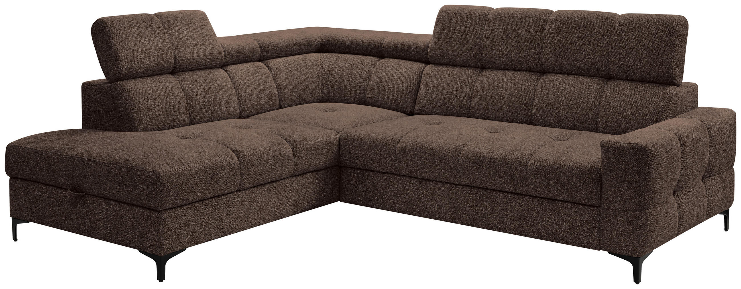 ECKSOFA in Struktur Dunkelbraun  - Dunkelbraun/Schwarz, Modern, Textil/Metall (212/254cm) - Carryhome