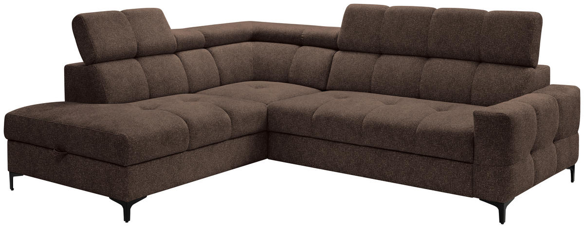 ECKSOFA in Struktur Dunkelbraun  - Dunkelbraun/Schwarz, Modern, Textil/Metall (212/254cm) - Carryhome