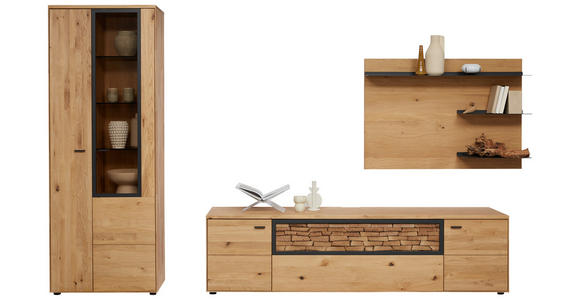WOHNWAND in Wildeiche 328,8/207,1/45,2 cm - Wildeiche/Graphitfarben, Natur, Glas/Holz (328,8/207,1/45,2cm) - Valnatura