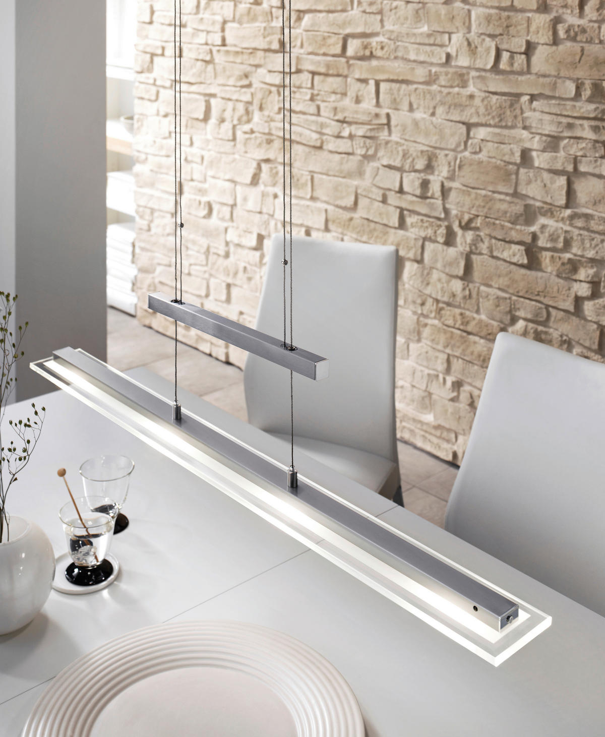 LED-HÄNGELEUCHTE   135 cm  - Chromfarben/Weiss, Design, Glas/Metall (135cm) - Fischer & Honsel