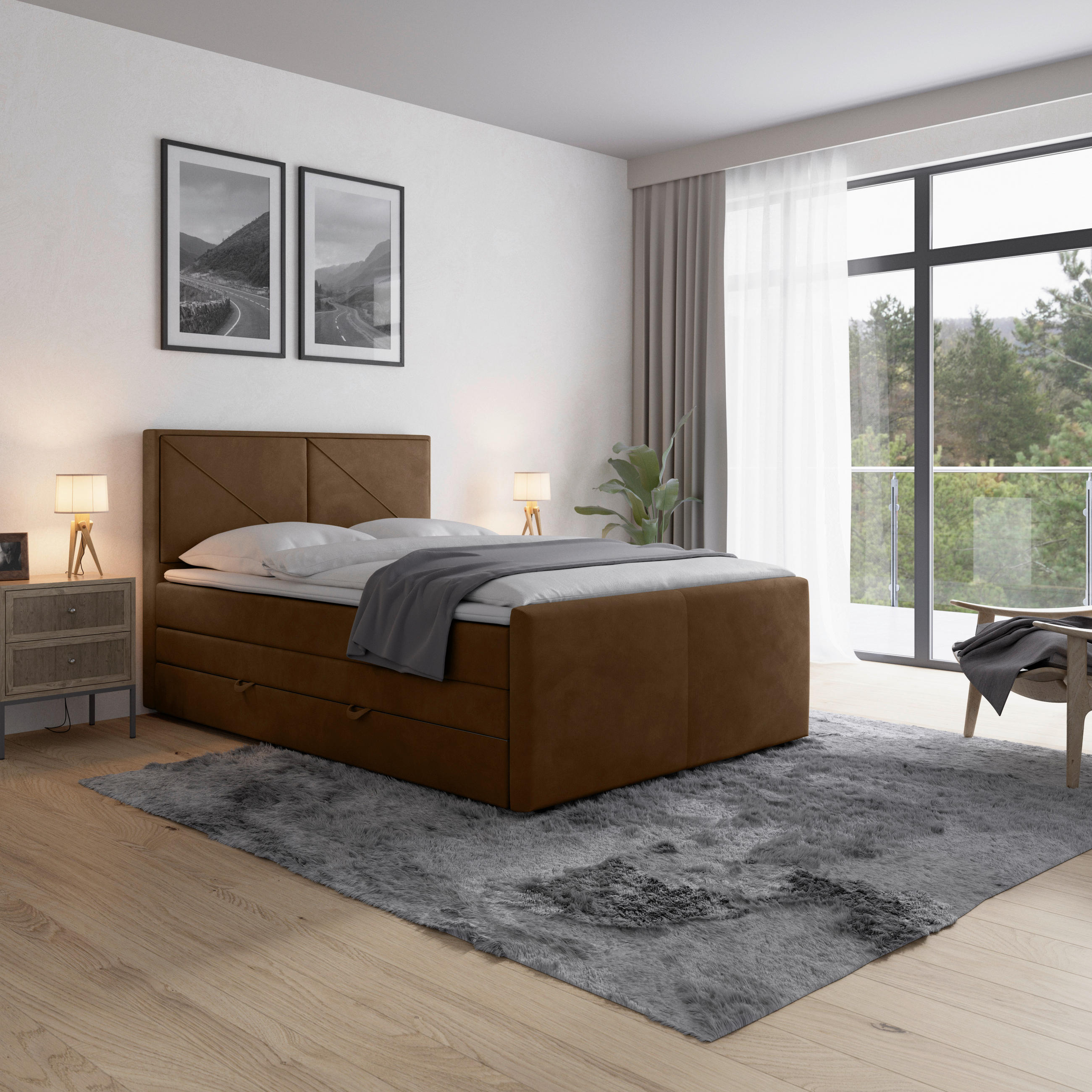 BOXSPRINGBETT 140/200 cm  in Braun  - Braun, Modern, Holz/Kunststoff (140/200cm) - MID.YOU