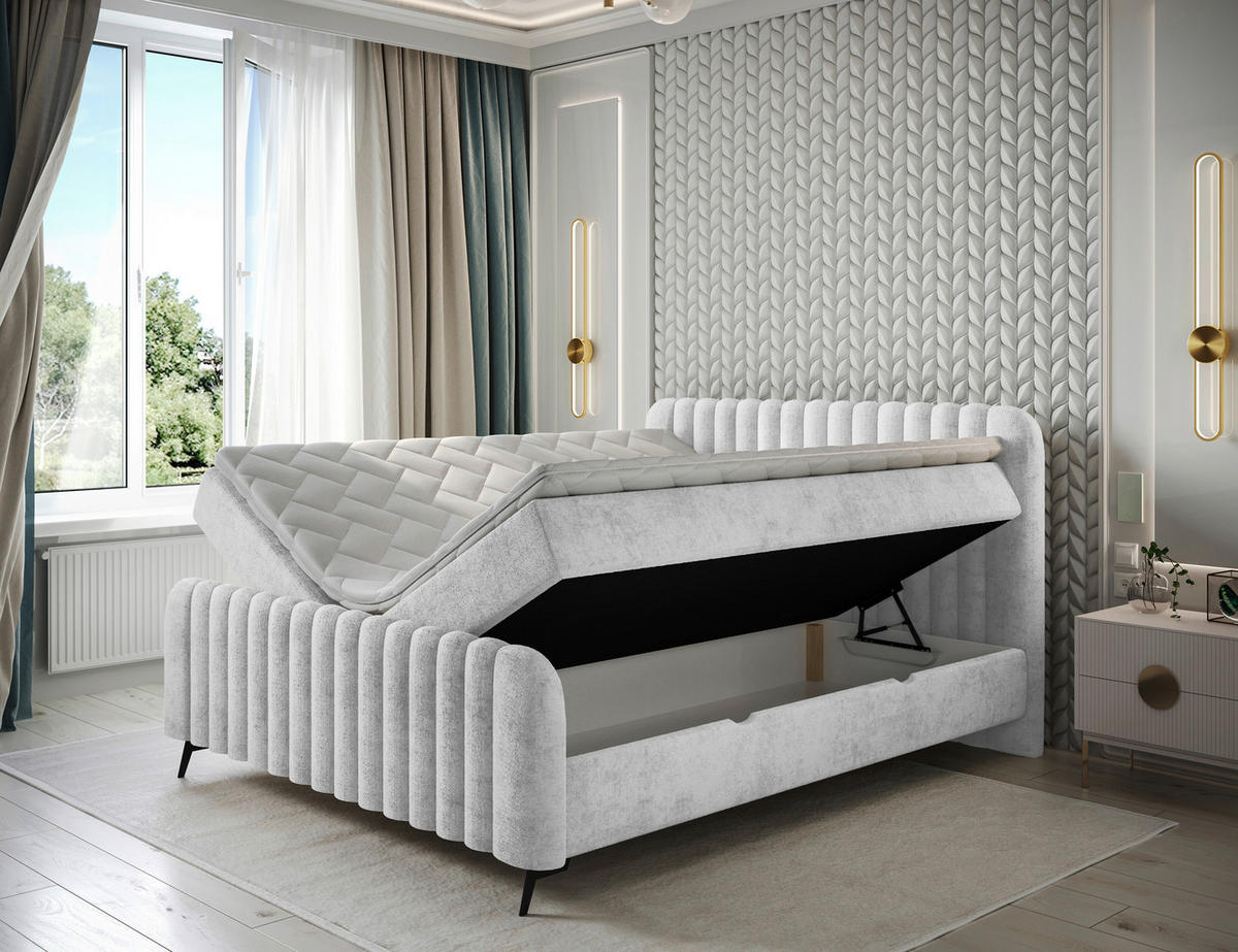 BOXBETT 160/200 cm  in Hellgrau  - Schlammfarben/Hellgrau, Modern, Holz/Holzwerkstoff (160/200cm) - MID.YOU