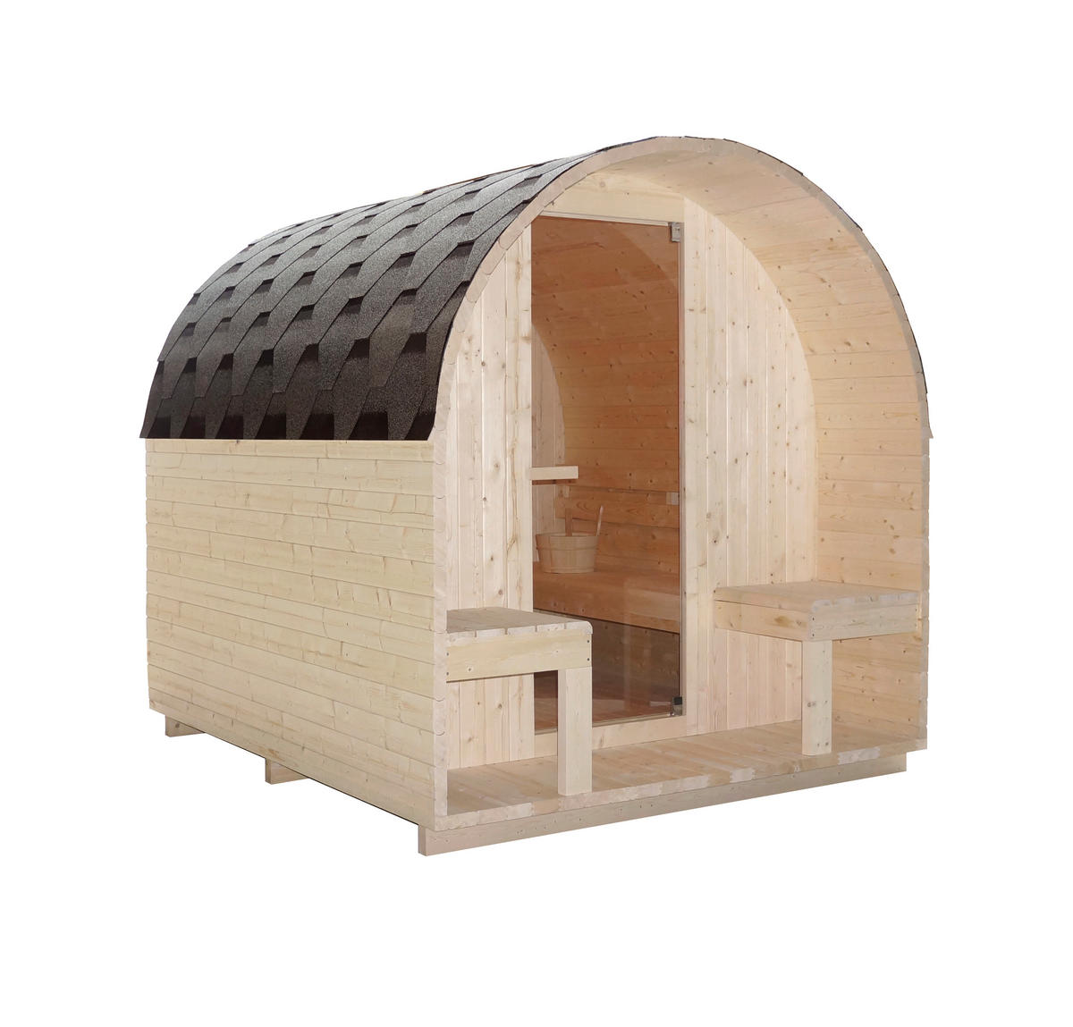 SAUNA für 4 Personen Island  - Naturfarben, KONVENTIONELL, Glas/Holz (220/200/189cm)