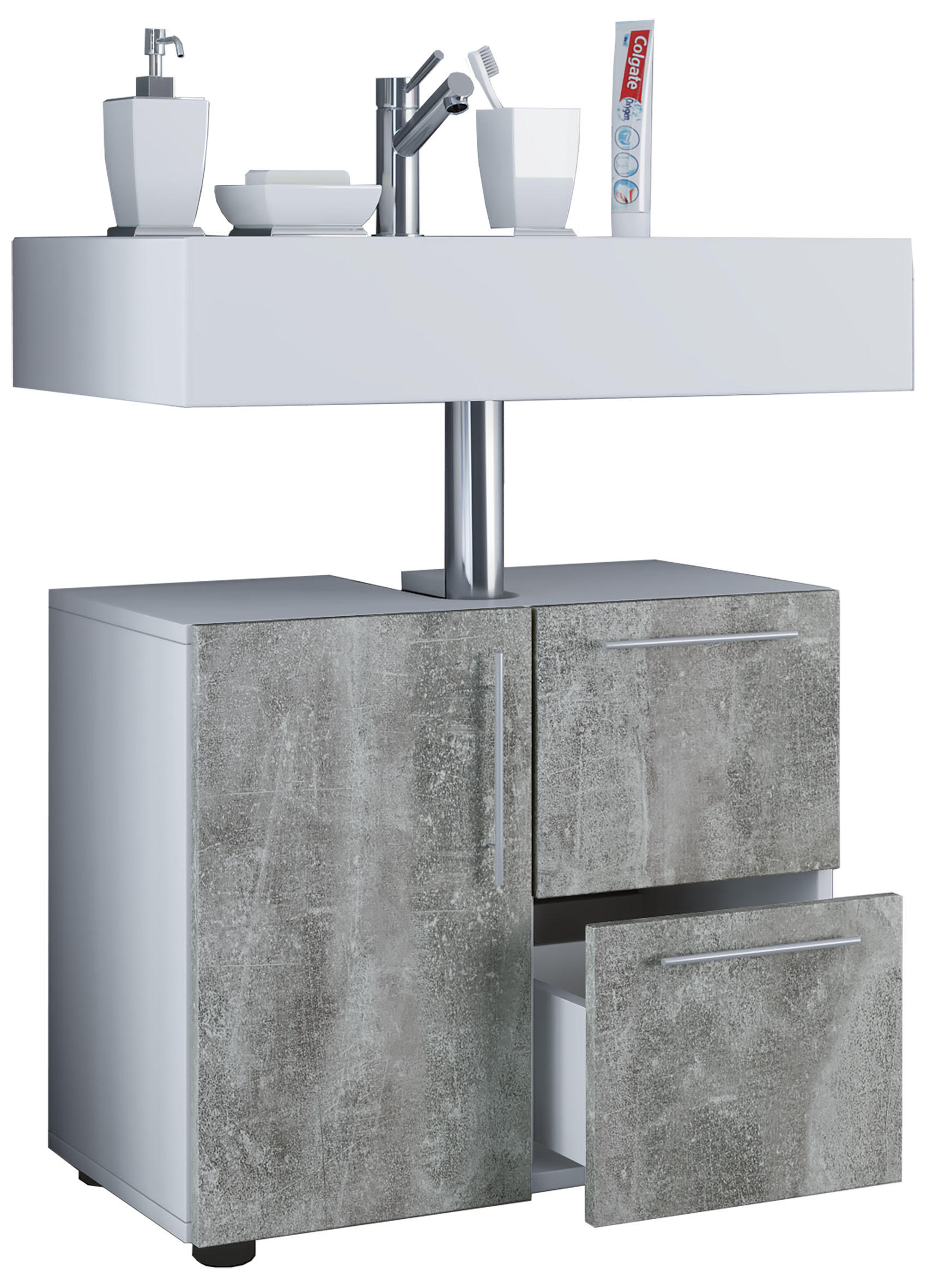 WASCHBECKENUNTERSCHRANK 61/51/30 cm - Weiss/Silberfarben, Basics, Holzwerkstoff (61/51/30cm) - MID.YOU