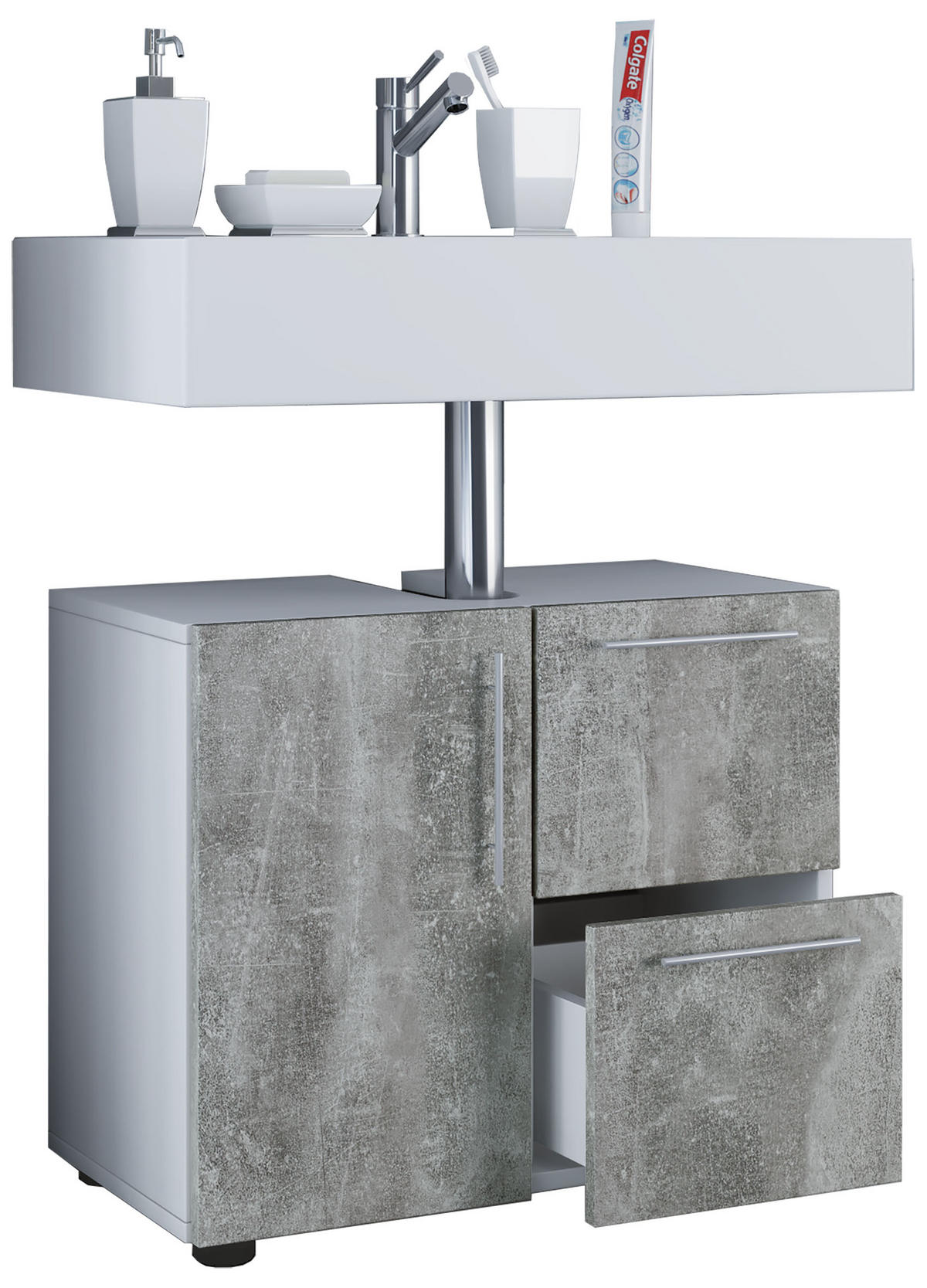 WASCHBECKENUNTERSCHRANK 61/51/30 cm  - Weiss/Silberfarben, Basics, Holzwerkstoff (61/51/30cm) - MID.YOU