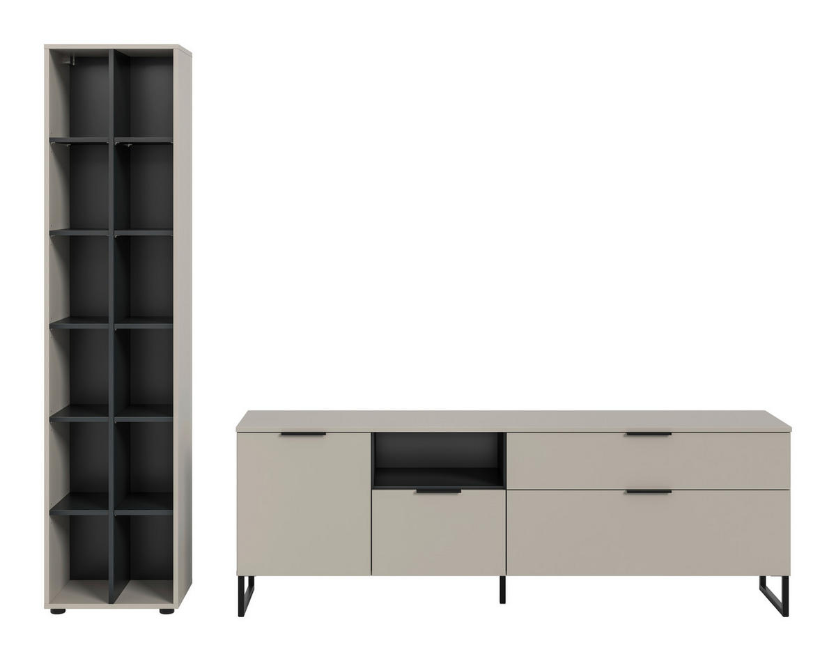 WOHNWAND 2-teilig  in Schwarz, Kaschmir  245/192/41 cm  - Kaschmir/Schwarz, Design, Holzwerkstoff/Kunststoff (245/192/41cm) - Livetastic