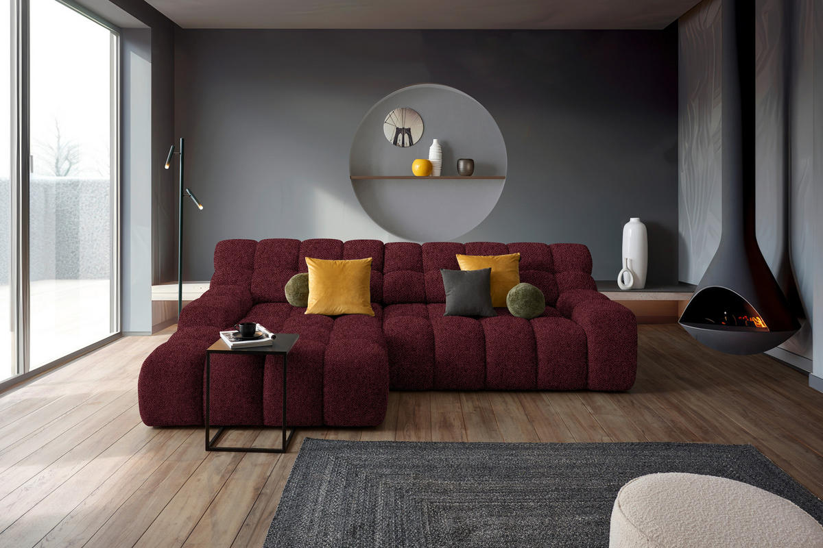 Ecksofa inkl. Funktion Bordeaux Webstoff  - Bordeaux/Schwarz, MODERN, Kunststoff/Textil (180/297cm) - Welnova