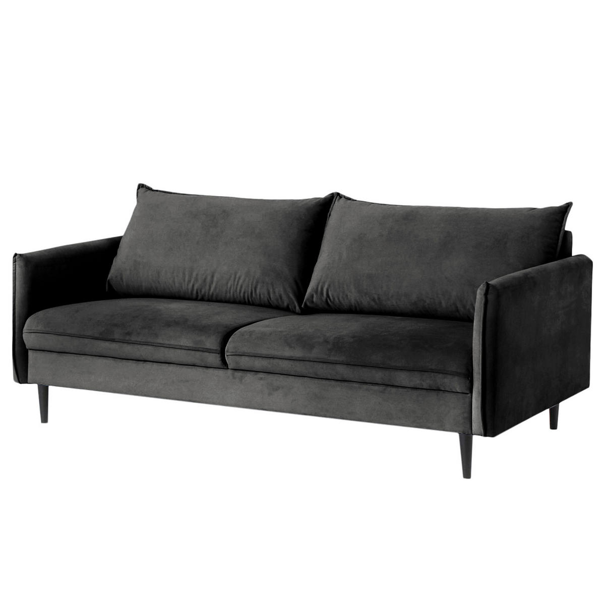 3-SITZER-SOFA Samt Schwarz  - Schwarz, Design, Holz/Textil (203/86/100cm) - P & B
