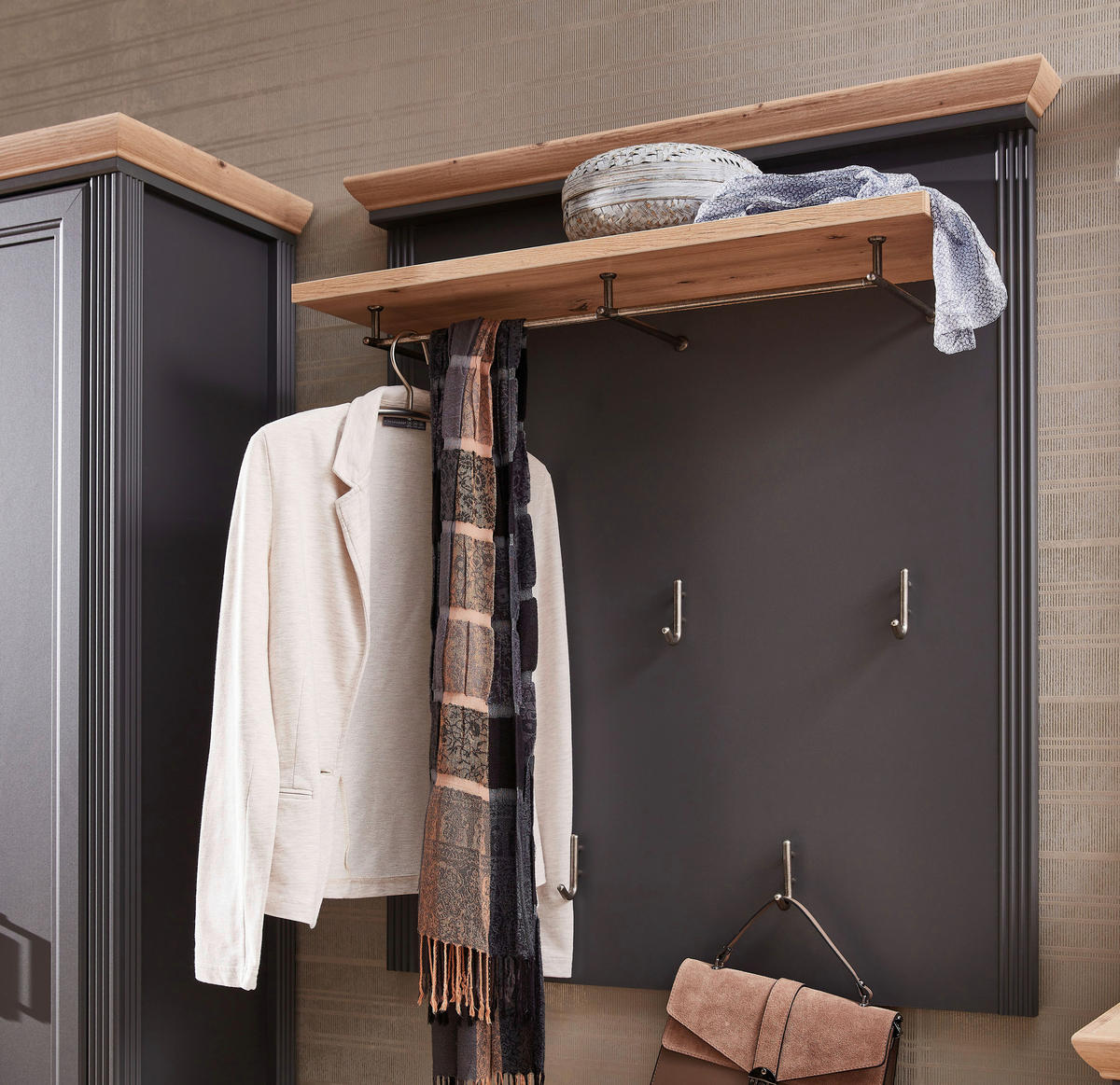 Panou Cuier 93/107/30 cm  - culoare lemn stejar/grafit, Romantik / Landhaus, material pe bază de lemn (93/107/30cm) - Landscape