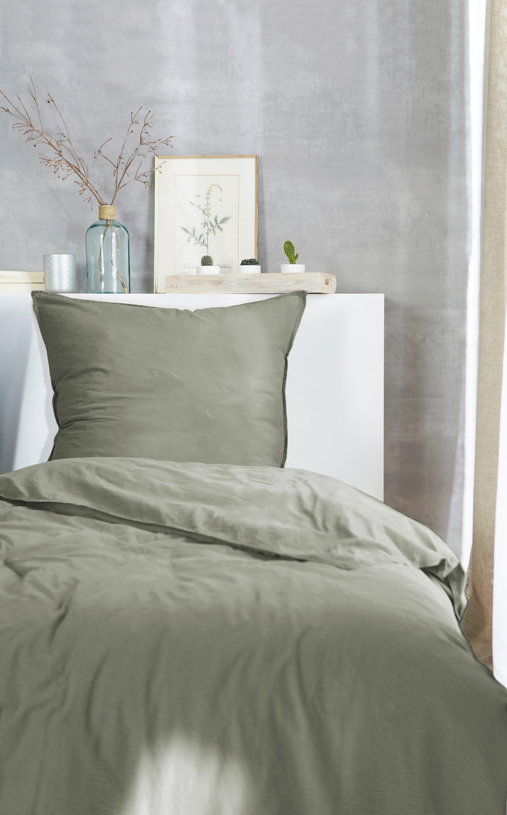 Thumbnail - Bettwäsche, Olivgrün, Textil, Uni, 155x220 cm, Oeko-Tex® Standard 100, angenehm wärmend, samtiger Griff, Schlaftextilien...