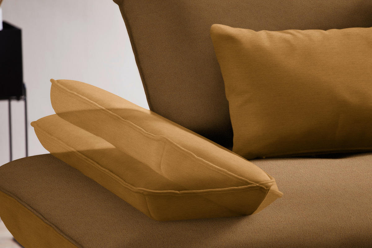 ECKSOFA in Flachgewebe Dunkelgelb  - Dunkelgelb/Schwarz, Design, Textil/Metall (250/310cm) - Moderano