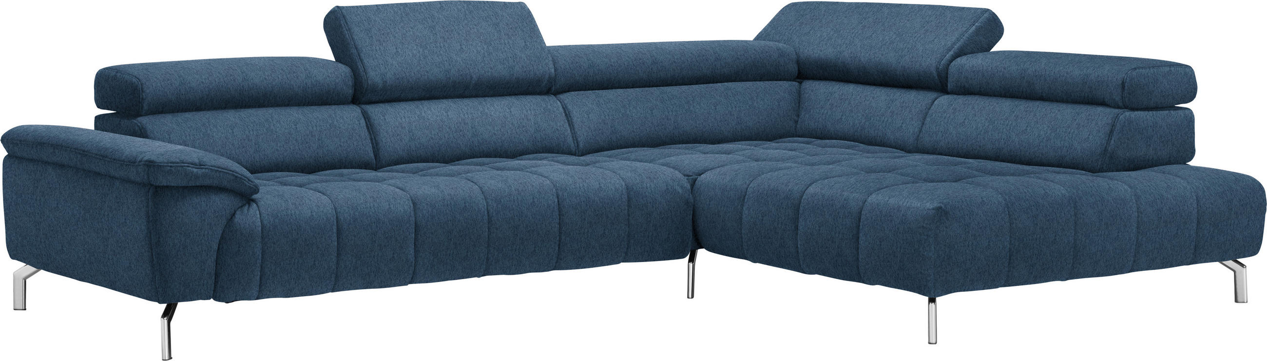 ECKSOFA Blau Chenille  - Chromfarben/Blau, Design, Textil/Metall (323/222cm) - Beldomo Style