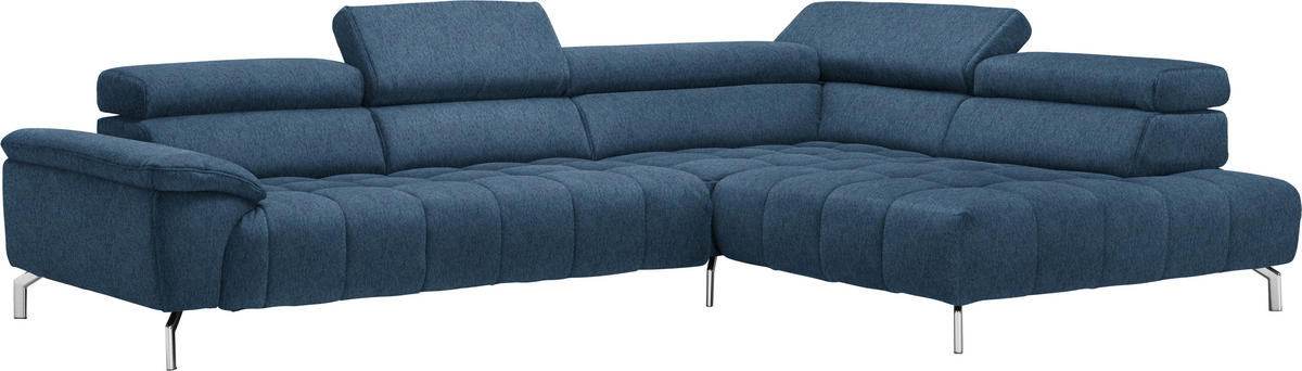 ECKSOFA in Chenille Blau  - Chromfarben/Blau, Design, Textil/Metall (323/222cm) - Beldomo Style