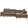ECKSOFA  in Lederlook Braun Bettkasten, Schlaffunktion, Kopfteilverstellung  282/226 cm  - Schwarz/Braun, Natur, Holz/Textil (282/226cm) - Novel