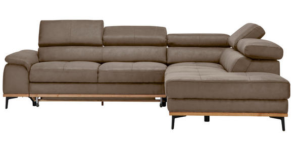 ECKSOFA  in Lederlook Braun Bettkasten, Schlaffunktion, Kopfteilverstellung  282/226 cm  - Schwarz/Braun, Natur, Holz/Textil (282/226cm) - Novel