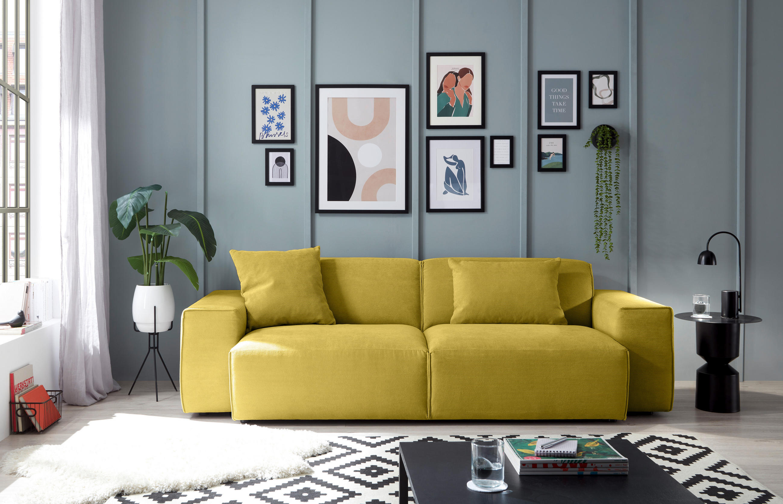 3-SITZER-SOFA Cord Gelb  - Gelb/Schwarz, Design, Kunststoff/Textil (236/71/101cm) - Pure Home Lifestyle